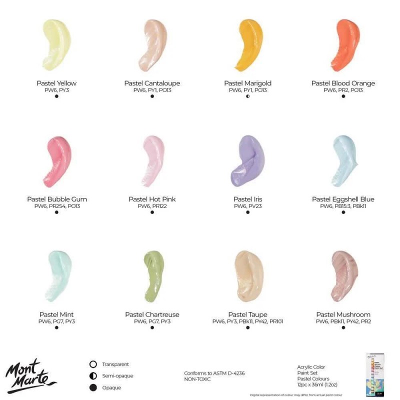 Mont Marte 12 Ακρυλικά 36ml Παστέλ Χρώματα Mont Marte 12 Ακρυλικά 36ml Παστέλ Χρώματα