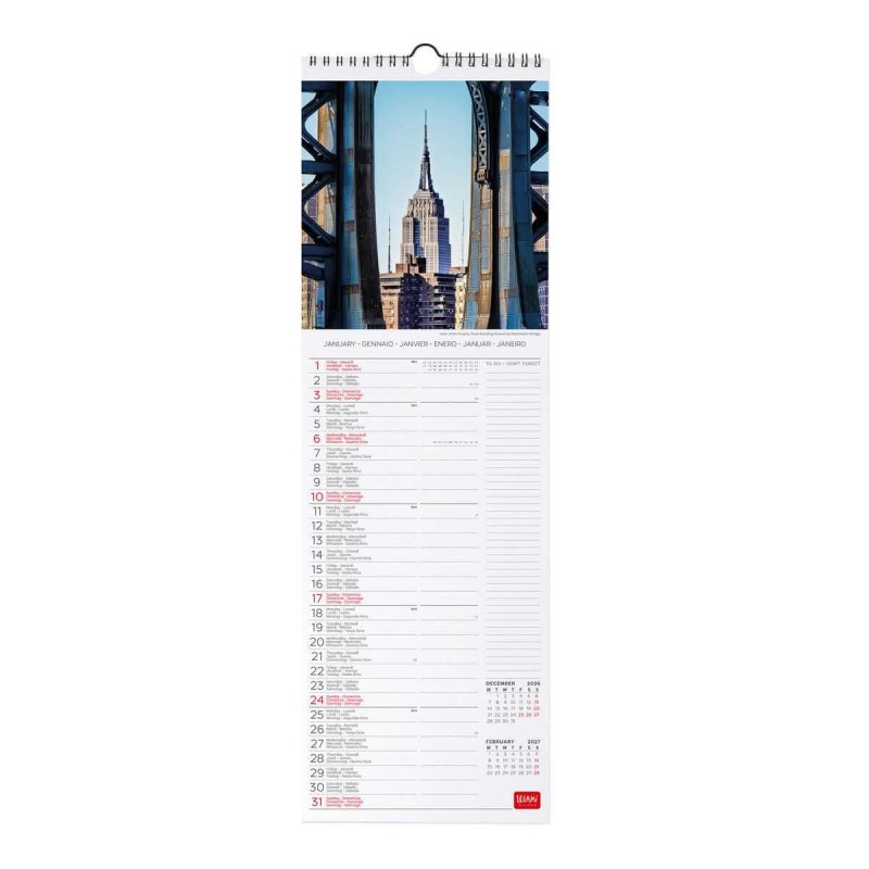 Legami Wall Calendar 2027 New York 16x49cm