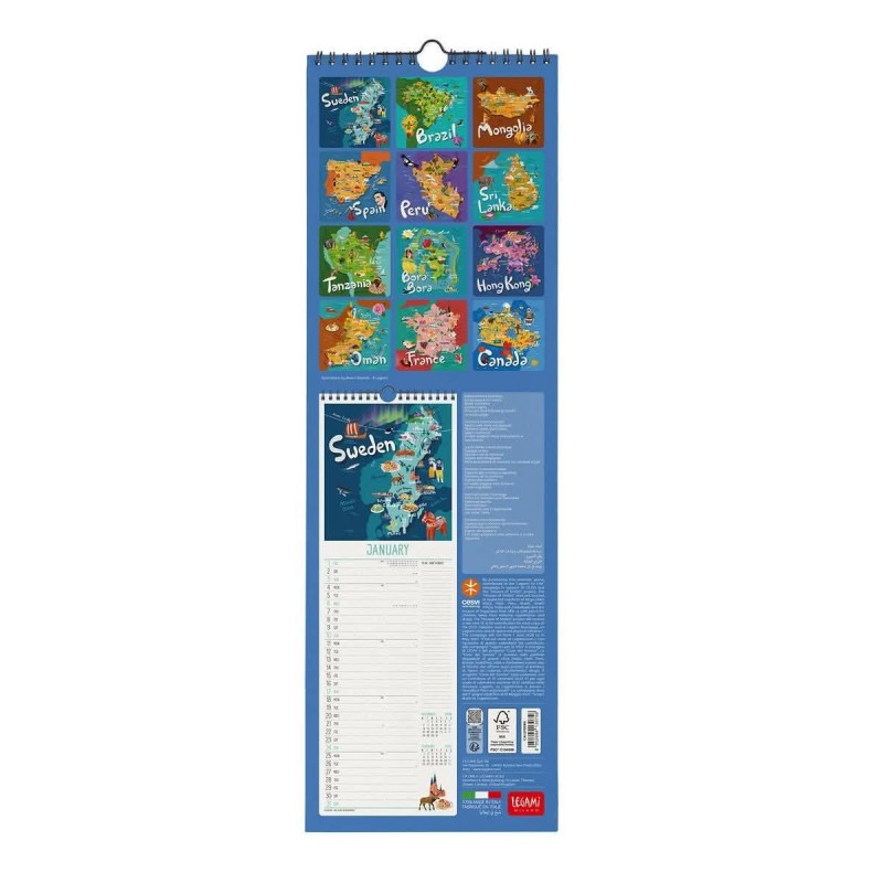 Legami Wall Calendar 2027 Lets Travel The World 16x49cm