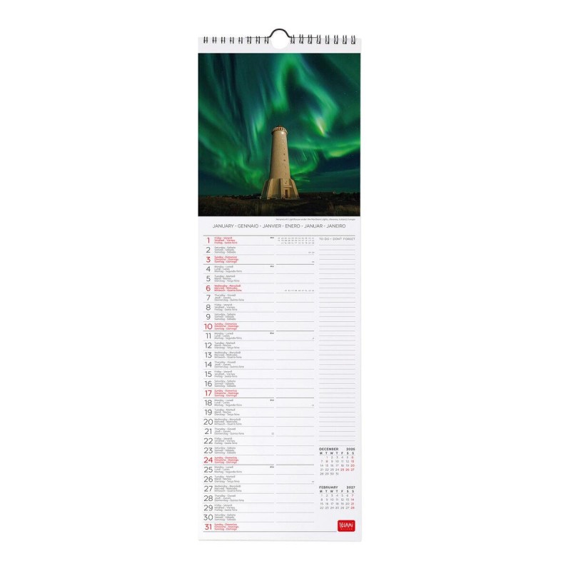 Legami Wall Calendar 2027 Lighthouses Of The World 16x49cm