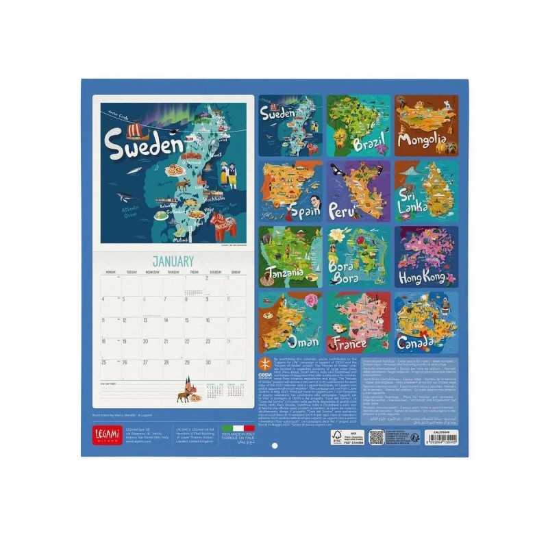 Legami Wall Calendar 2027 Lets Travel The World 30x29cm