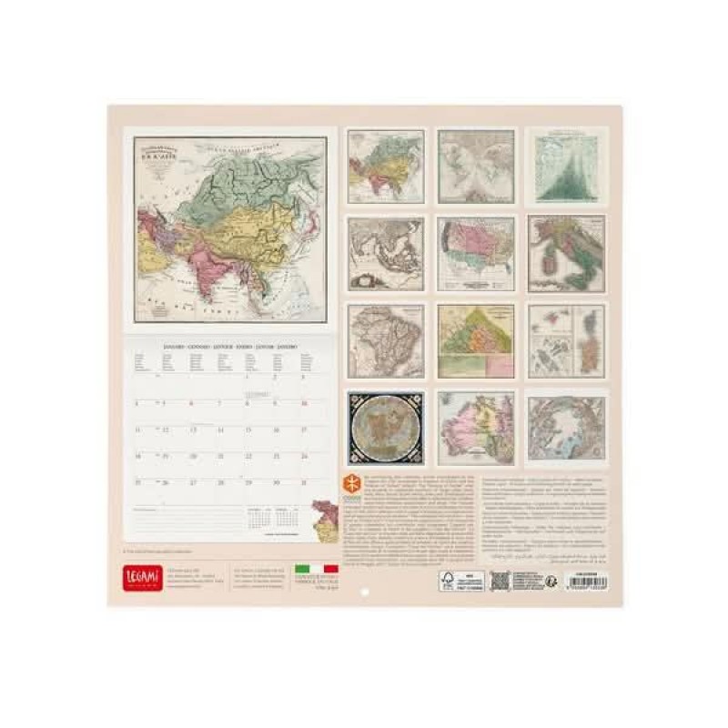 Legami Wall Calendar 2027 Vintage Maps 30x29cm