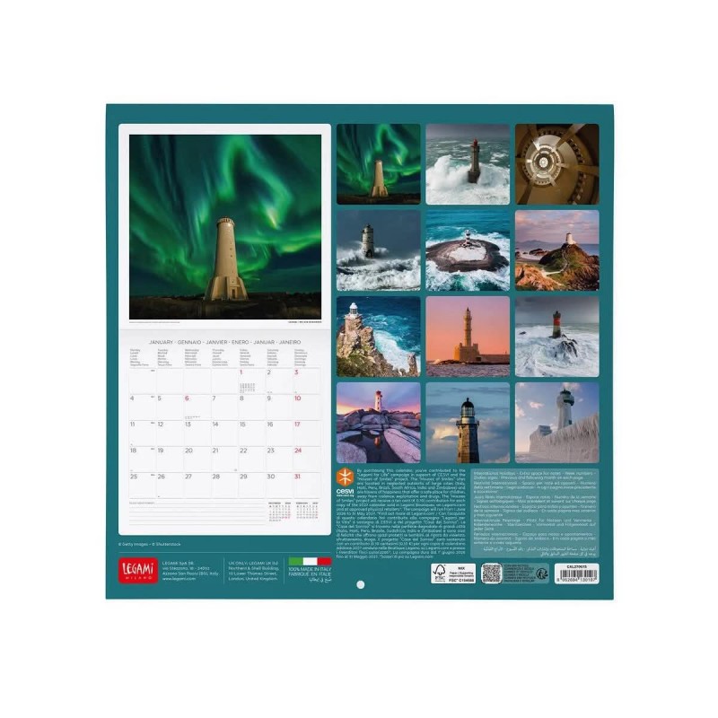 Legami Wall Calendar 2027 Lighthouses Of The World 30x29cm