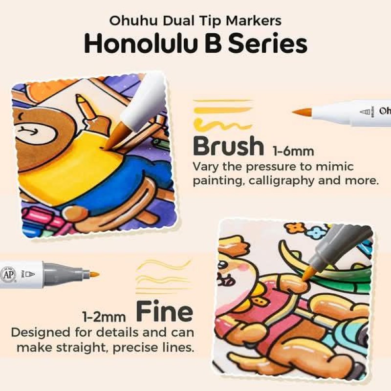 Ohuhu Σετ 48 Μαρκαδόρων Οινοπνεύματος Honolulu B Με Διπλή Μύτη Πινέλο-Λεπτή με Coloring Book Ohuhu Σετ 48 Μαρκαδόρων Οινοπνεύματος Honolulu B Με Διπλή Μύτη Πινέλο-Λεπτή με Coloring Book