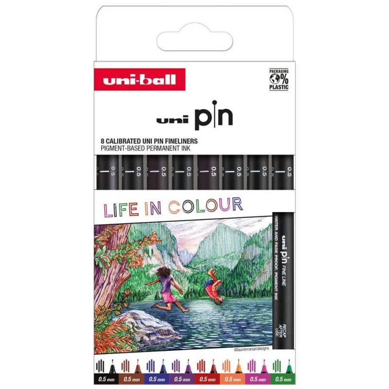Uni Pin Σετ 8 Χρωματιστοί Μαρκαδόροι Λεπτής Γραφής 0.5mm