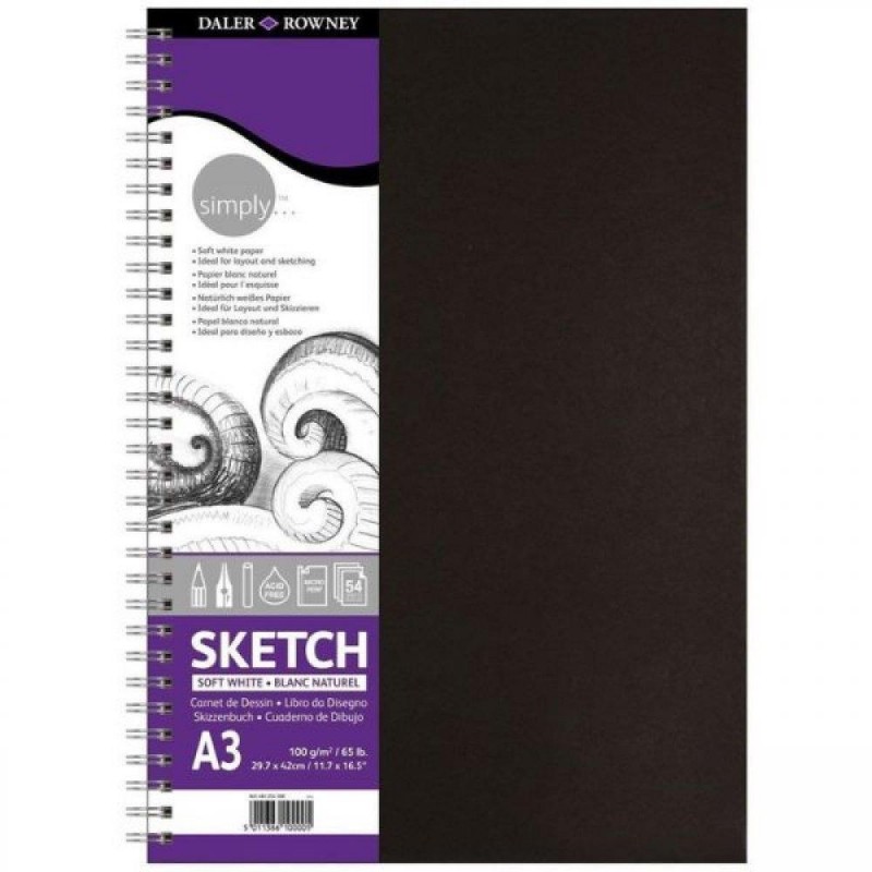 Daler Rowney Σκληρόδετο Σπιράλ Sketchbook Simply A3 (29,7x42cm) 100gr 54 Φύλλα