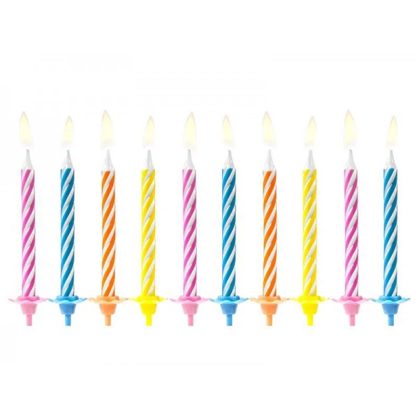 Κεράκια τούρτας χρωματιστά με βάσεις 6cm 10τεμ