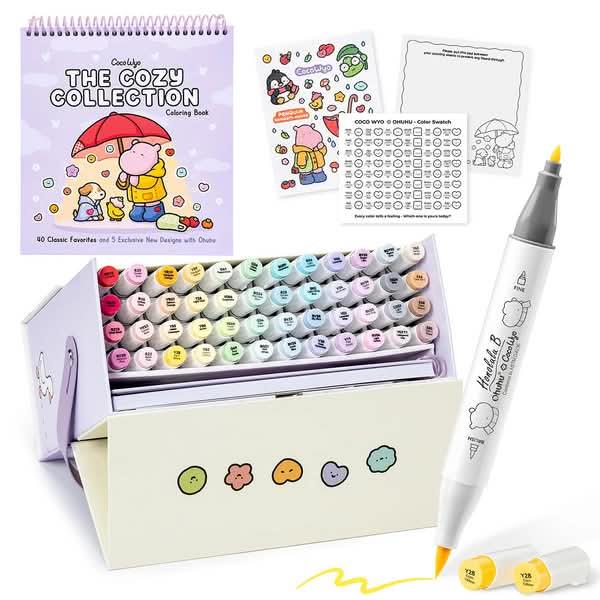 Ohuhu Honolulu B Σετ 48 48 Μαρκαδόροι Οινοπνεύματος και Coloring Book Coco Wyo