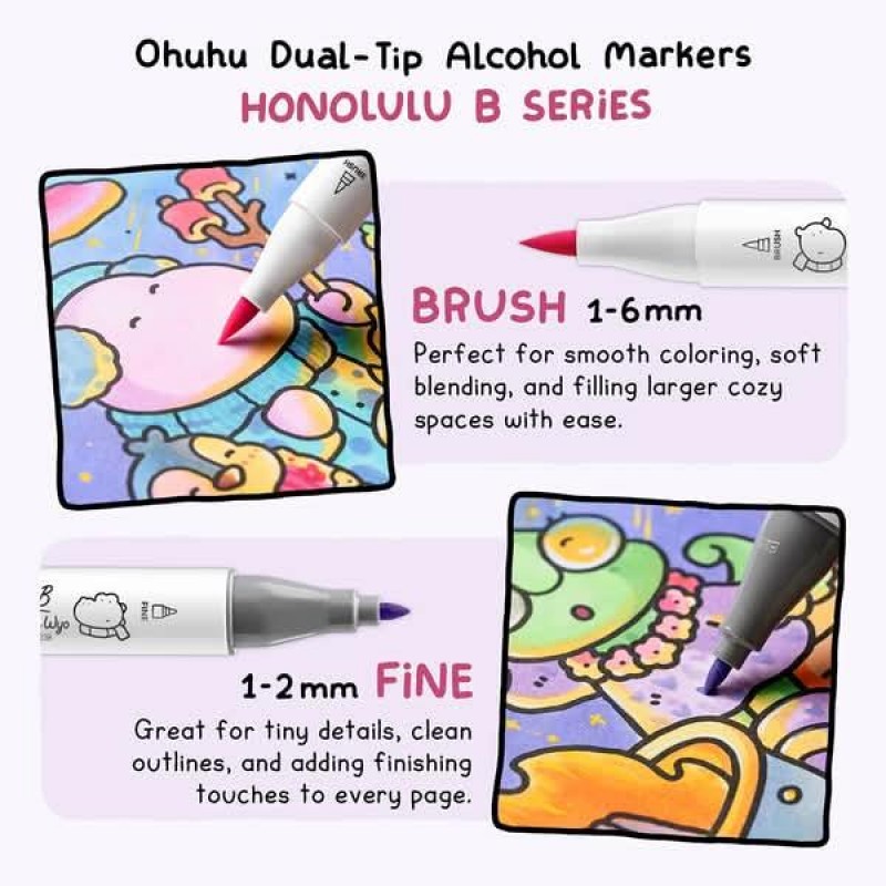 Ohuhu Honolulu B Σετ 48 48 Μαρκαδόροι Οινοπνεύματος και Coloring Book Coco Wyo