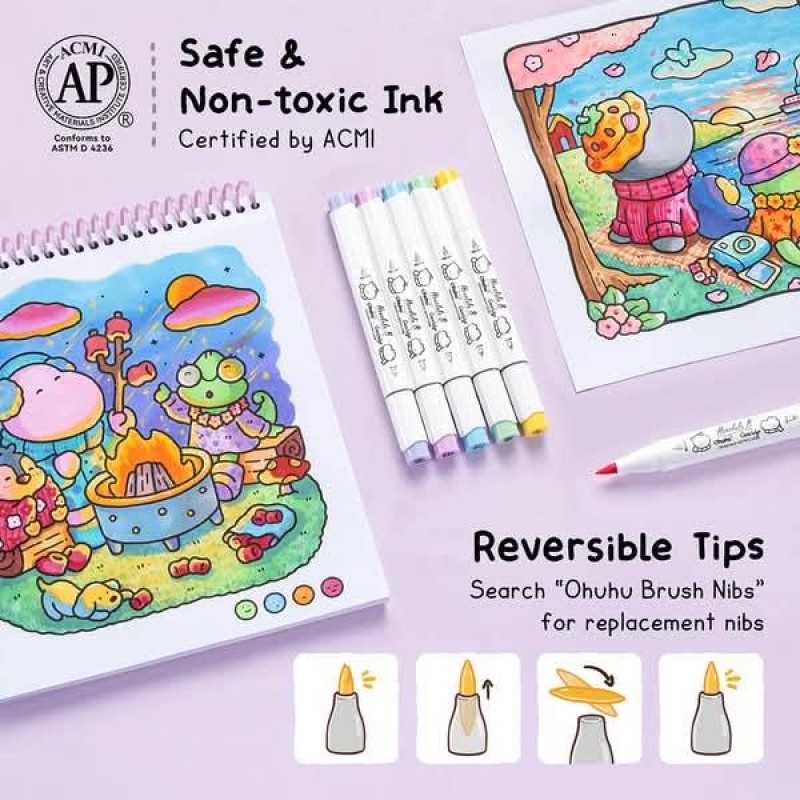 Ohuhu Honolulu B Σετ 48 48 Μαρκαδόροι Οινοπνεύματος και Coloring Book Coco Wyo