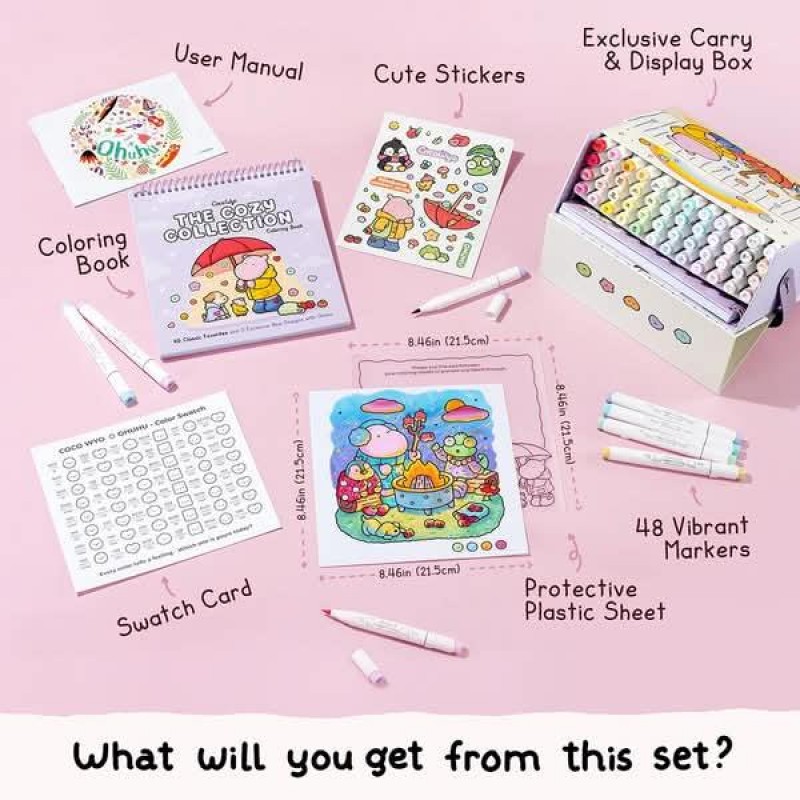 Ohuhu Honolulu B Σετ 48 48 Μαρκαδόροι Οινοπνεύματος και Coloring Book Coco Wyo