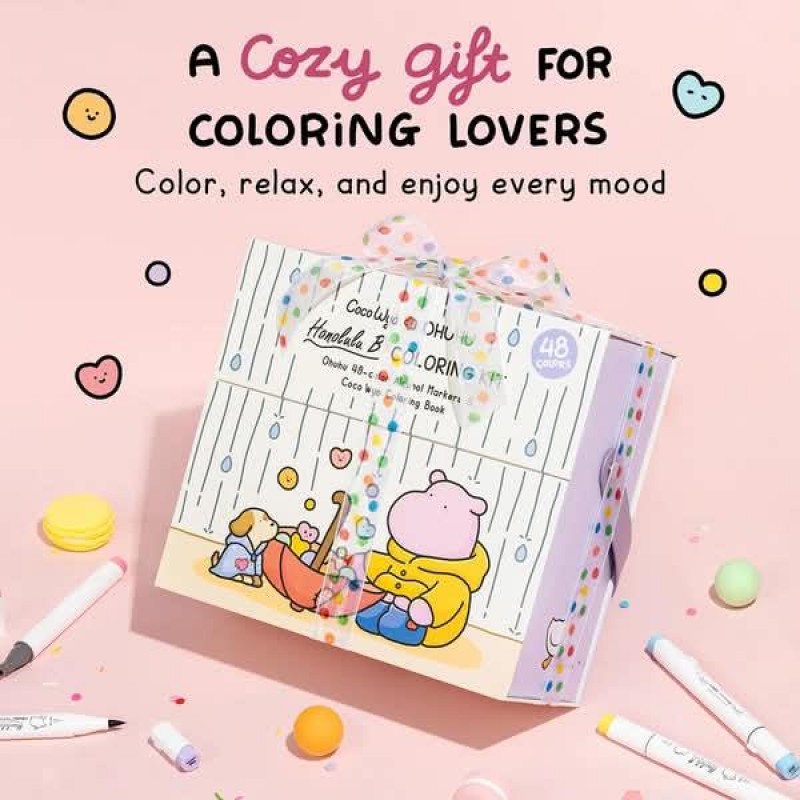 Ohuhu Honolulu B Σετ 48 48 Μαρκαδόροι Οινοπνεύματος και Coloring Book Coco Wyo