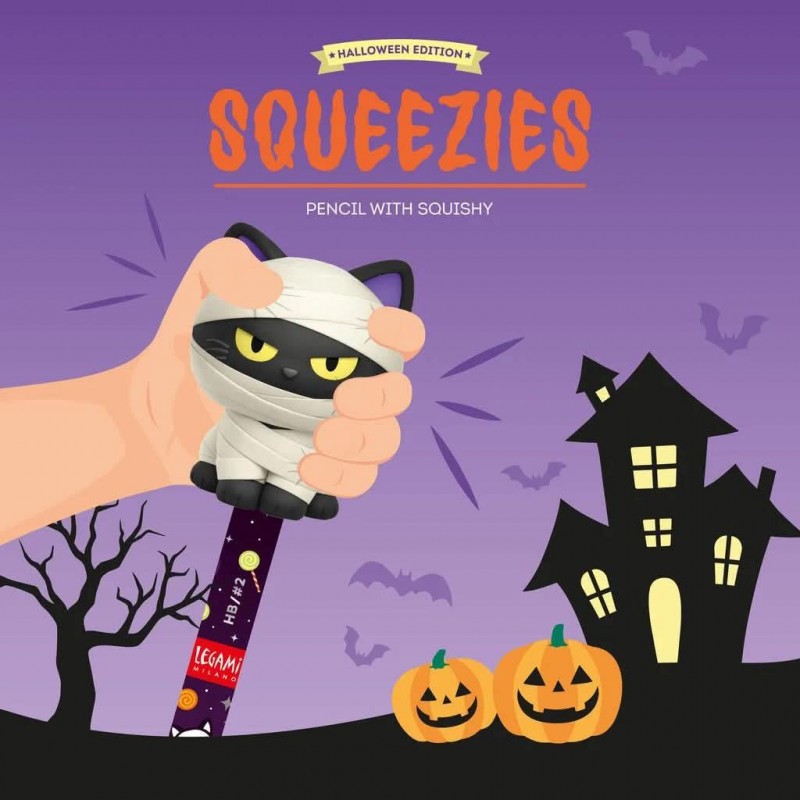 Legami Pencil with Halloween Squishy Mummy Cat