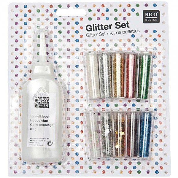 Rico Design 10 βαζάκια Glitter 5gr με 90gr Κόλλα Rico Design 10 βαζάκια Glitter 5gr με 90gr Κόλλα