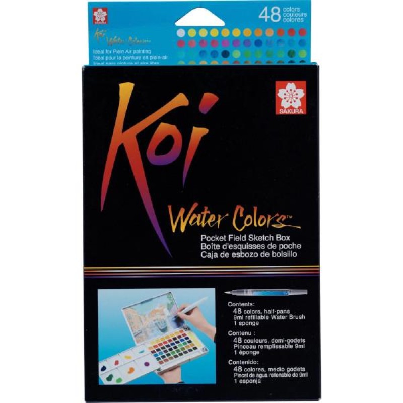 Σετ ακουαρέλας Koi με 48 χρώματα και πινέλο με δοχείο νερού