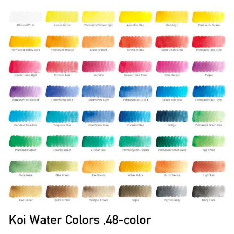 Σετ ακουαρέλας Koi με 48 χρώματα και πινέλο με δοχείο νερού