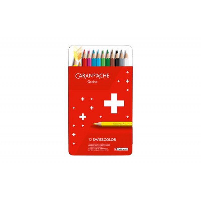 Caran D Ache Swisscolor Σετ 12 Χρωματιστα Μολύβια σε Μεταλλική Κασετίνα