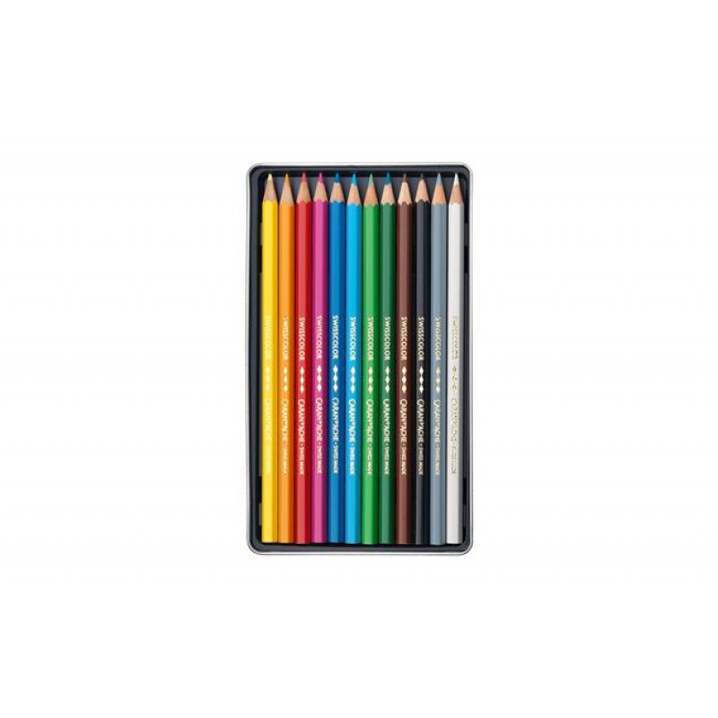 Caran D Ache Swisscolor Σετ 12 Χρωματιστα Μολύβια σε Μεταλλική Κασετίνα