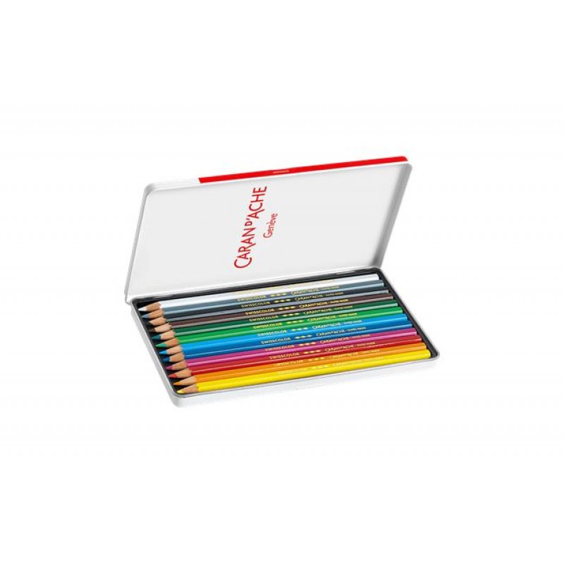 Caran D Ache Swisscolor Σετ 12 Χρωματιστα Μολύβια σε Μεταλλική Κασετίνα