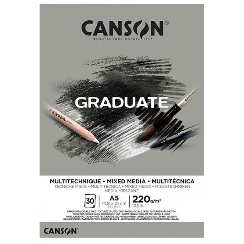 Canson Graduate Mixed Media Grey A5 220g 30p