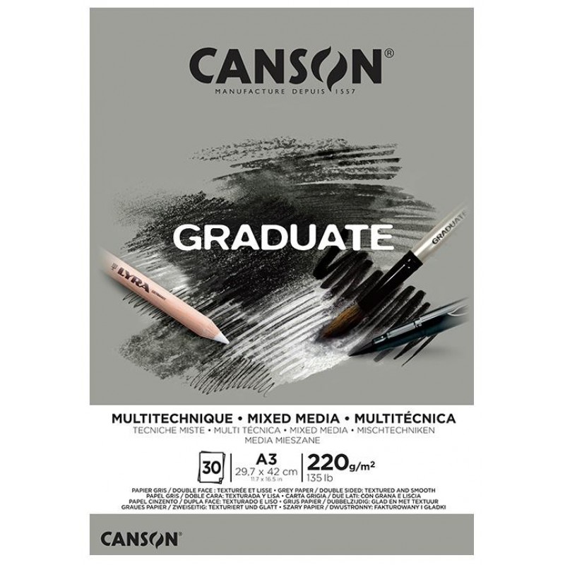 Canson Graduate Mixed Media Grey A3 220g 30p