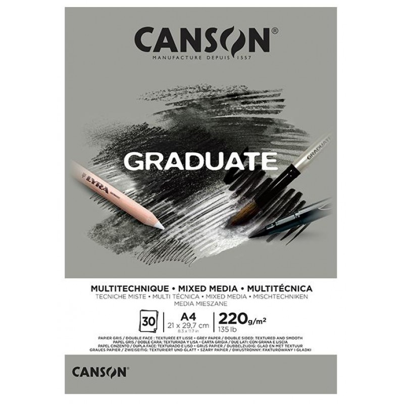 Canson Graduate Mixed Media Grey A4 220g 30p