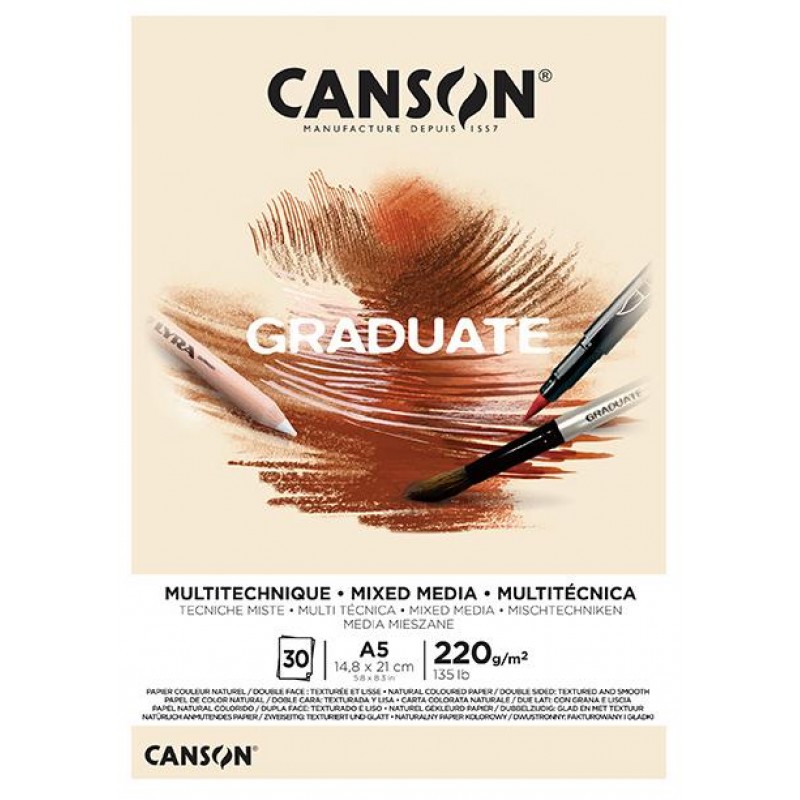 Canson Graduate Mixed Meida Natural A5 220g 30p