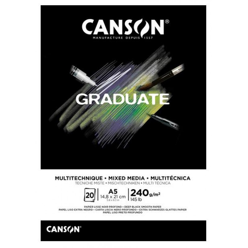 Canson Μπλοκ Graduate Media Black A5 240g 20p