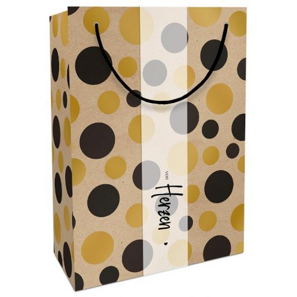 Σακούλα δώρου 23x33x11cm Κράφτ Πουά Μαύρο-Χρυσό Σακούλα δώρου 23x33x11cm Κράφτ Πουά Μαύρο-Χρυσό