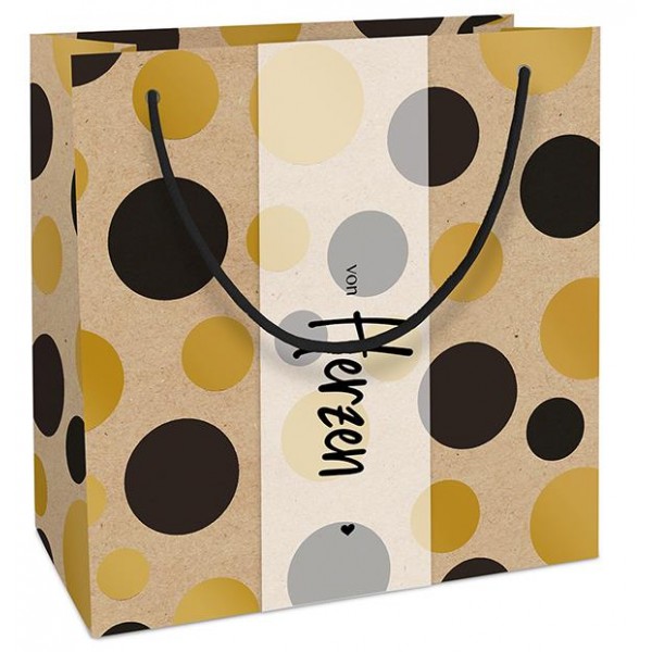 Σακούλα δώρου 20x21x8cm Κράφτ Πουά Μαύρο-Χρυσό Σακούλα δώρου 20x21x8cm Κράφτ Πουά Μαύρο-Χρυσό