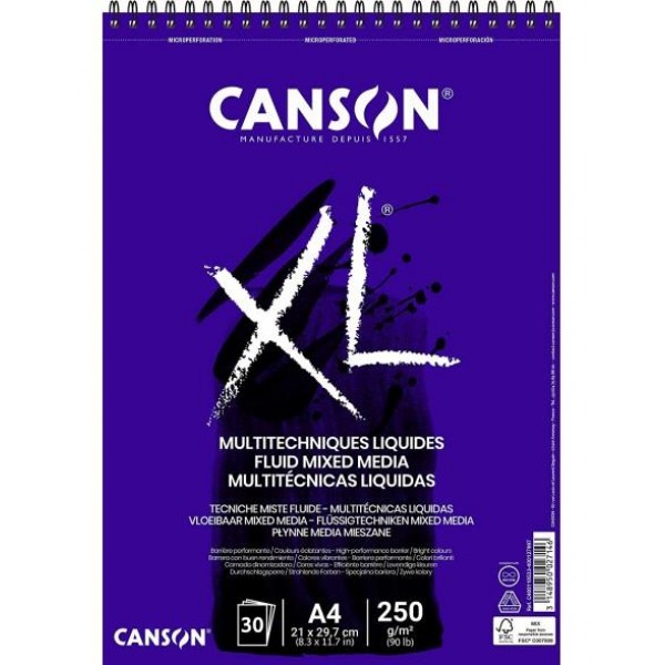 Canson Μπλοκ XL Fluid Media A4 250g 30φ