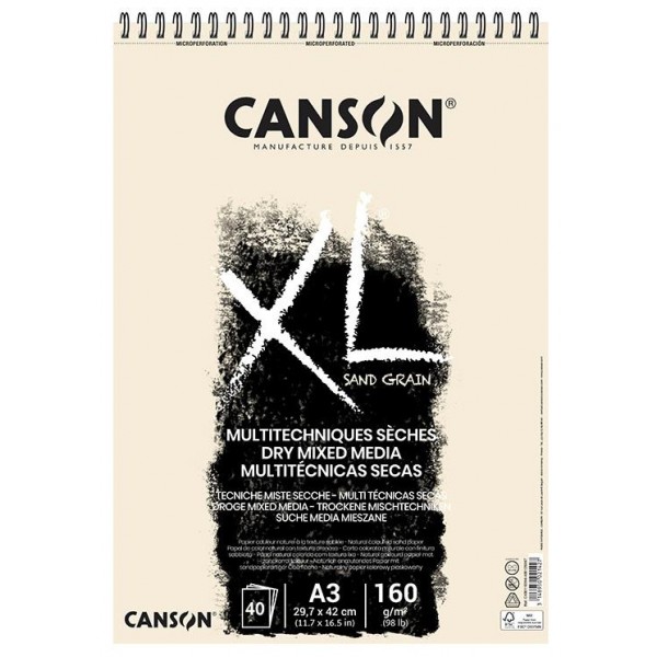 Canson Μπλοκ XL Sand grain Dry Mix Media 160g A3 40φ