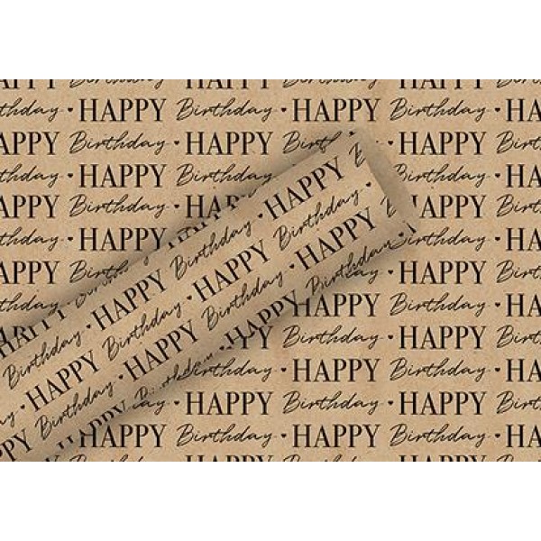 Χαρτί περιτυλίγματος 2mx70cm By Nature Kraft Happy Birthday