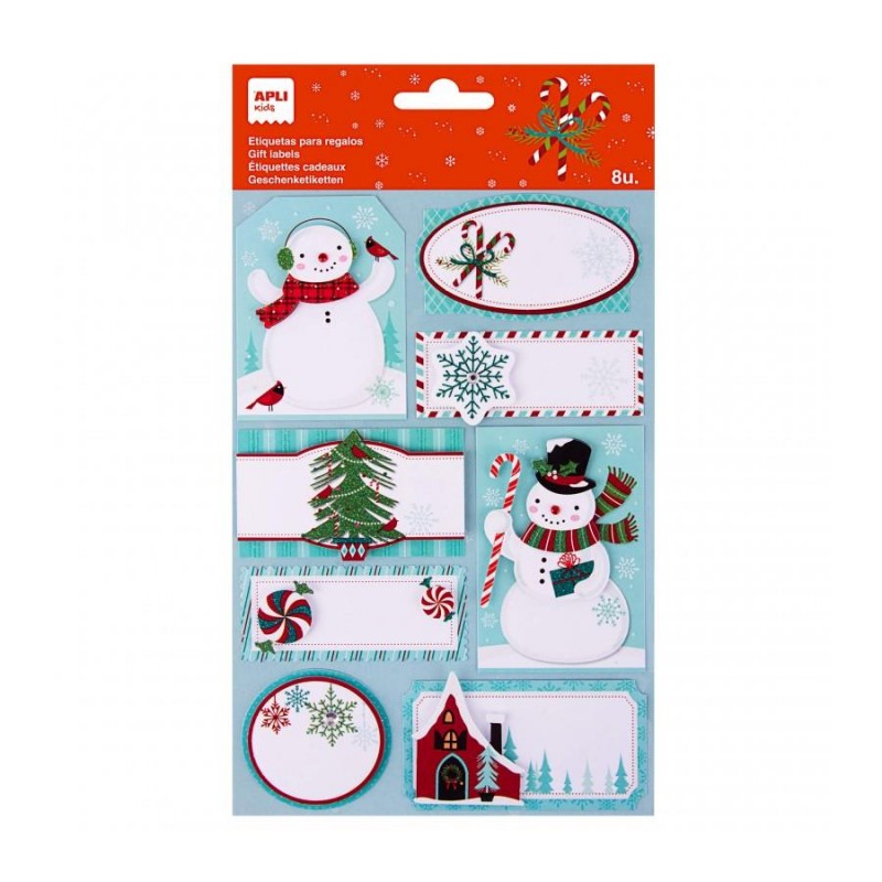 Apli 8 Christmas Gift labels - Snowman