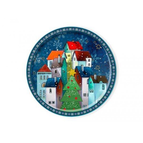 Round Serving Plate Christmas Vilage 31cm Round Serving Plate Christmas Vilage 31cm