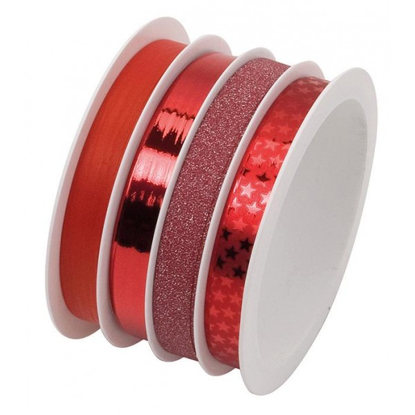 Σετ 4 κορδέλες 10mmx14m Αστεράκια Κόκκινες Σετ 4 κορδέλες 10mmx14m Αστεράκια Κόκκινες